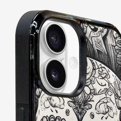 iPhone 16 Case — Intricately Detailed Sugar Skulls In Black, Customized Protective Case