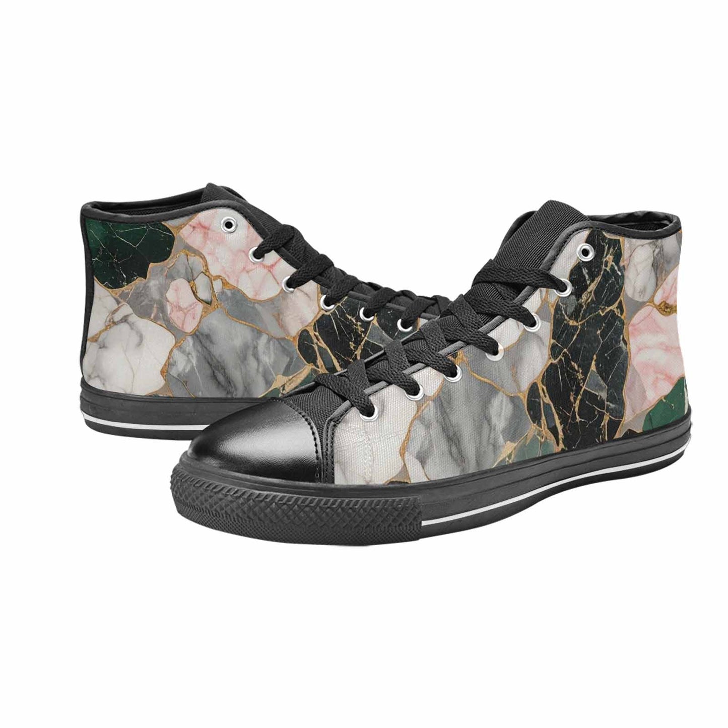 MEN'S Marble Stone Texture High Top Canvas Vibrant Chaos Custom Shoes