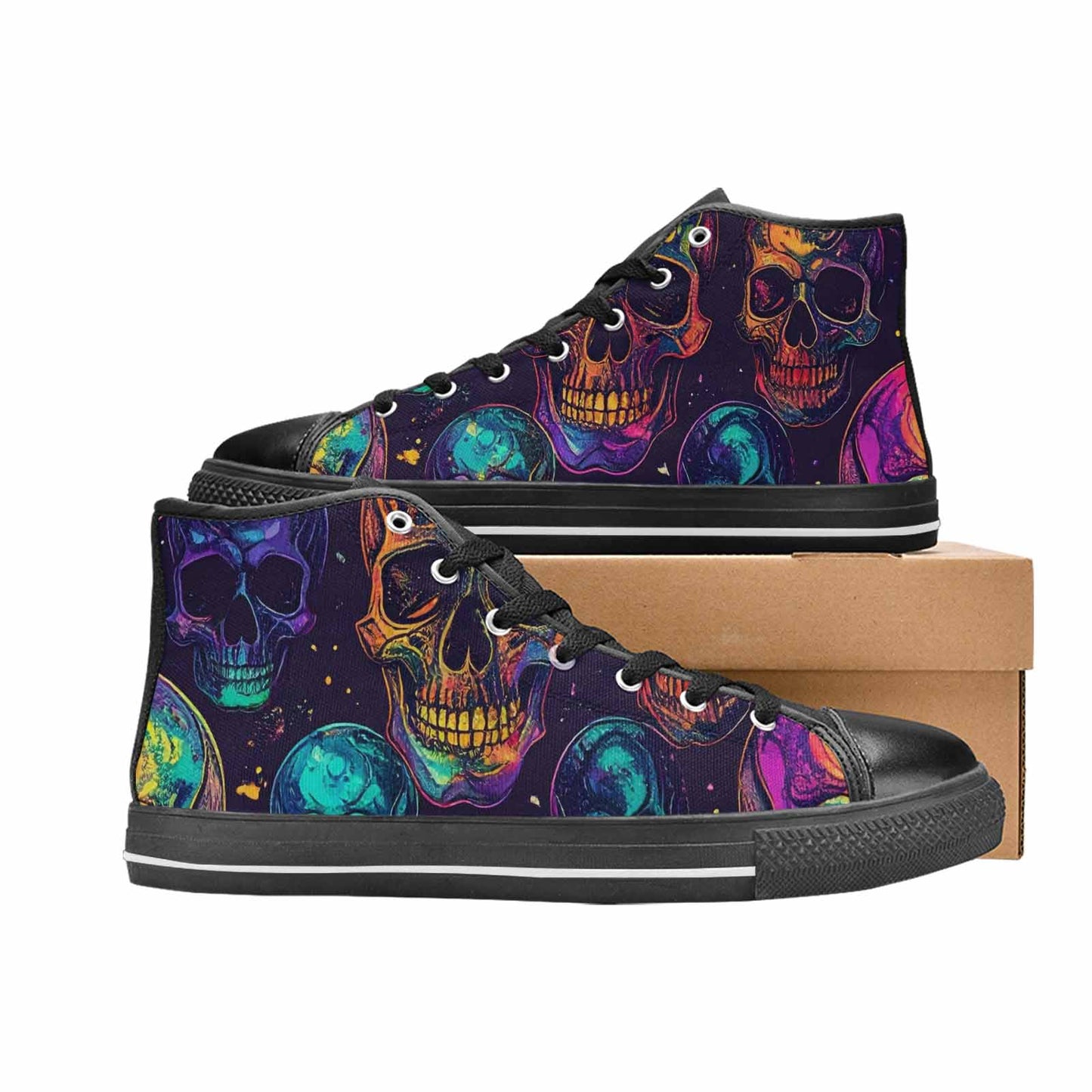 WOMEN'S Galaxy Skulls High Top Canvas Wallpaper Art Sneakers