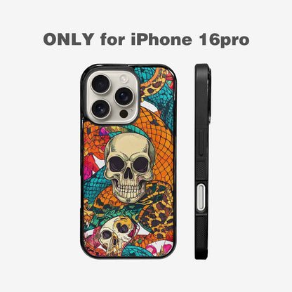 iPhone 16 Pro Case — Snake Print Skull, Custom Art Phone Cover