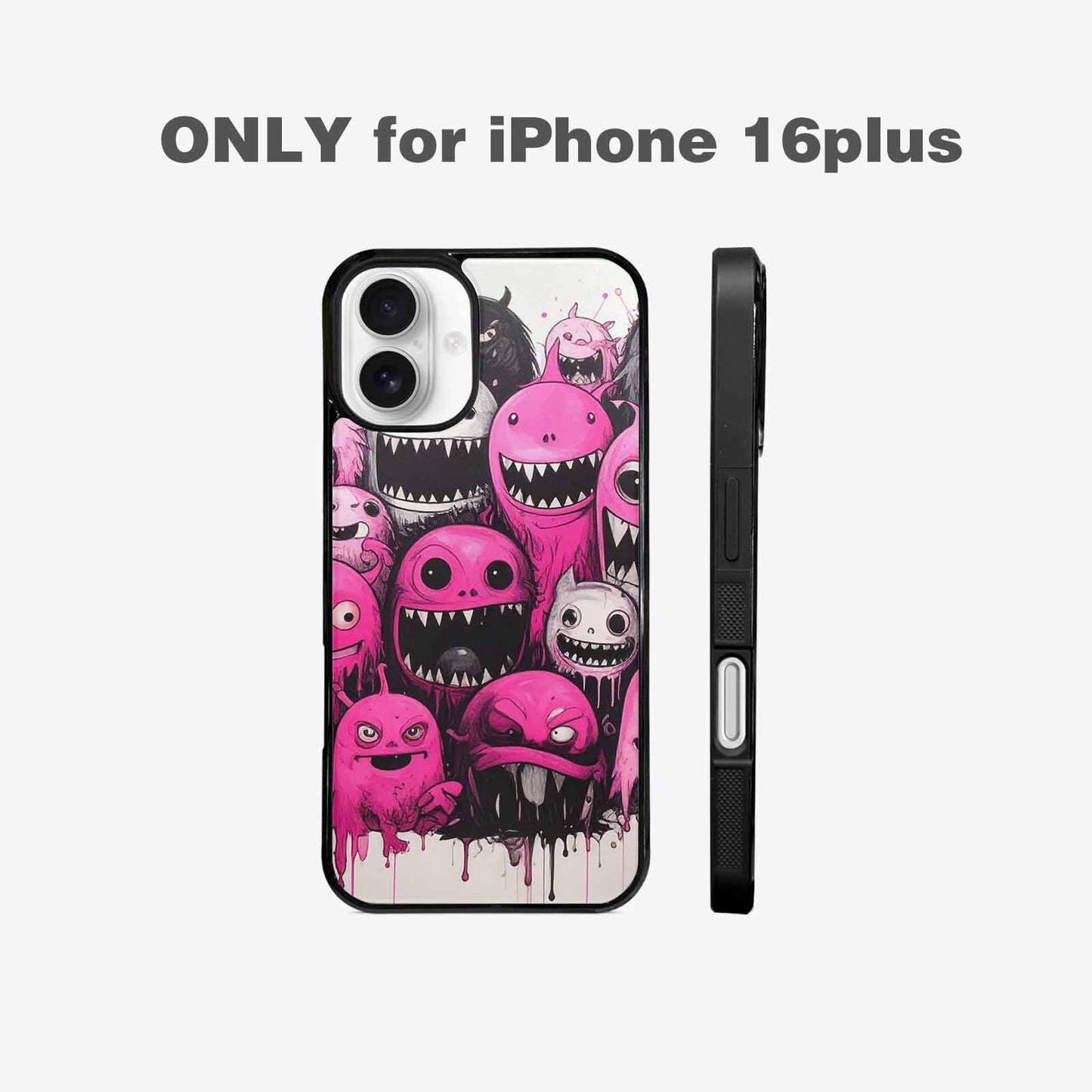 iPhone 16 Plus Case — Monsters General Black Pink Ink Cartoon, Customized Protective Case