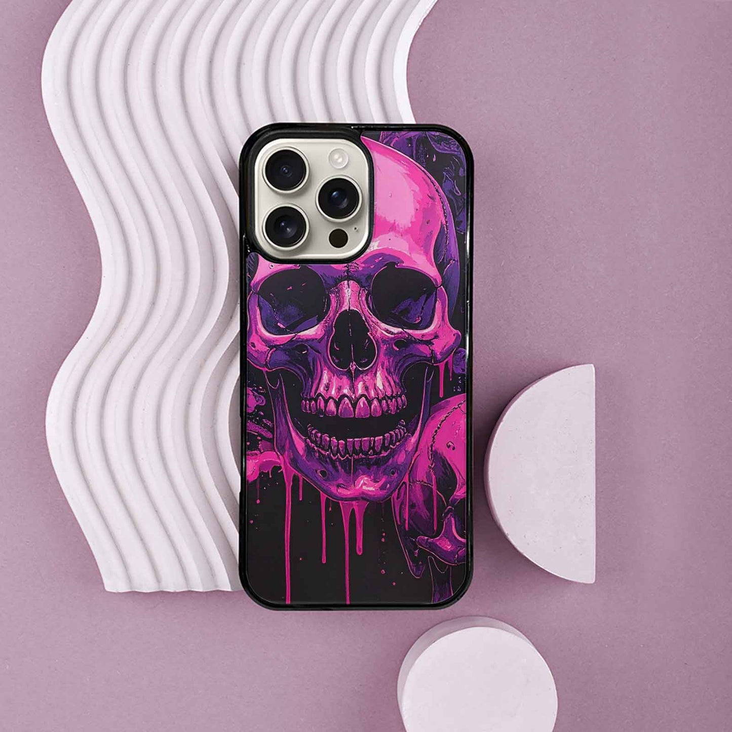 iPhone 16 Pro Max Case — Pink Purple Skeletons Neon Drip Melting, Custom Printed Phone Case