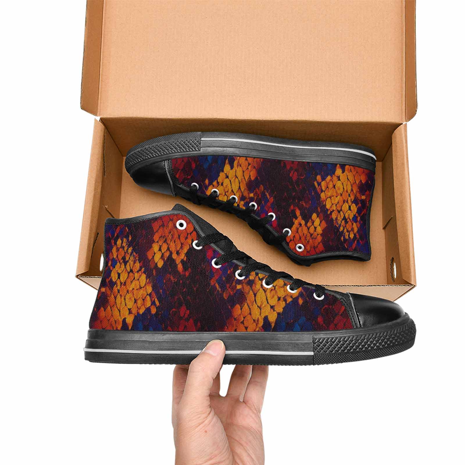 WOMEN'S Dark Snake Print High Top Canvas Vibrant Chaos Custom Shoes