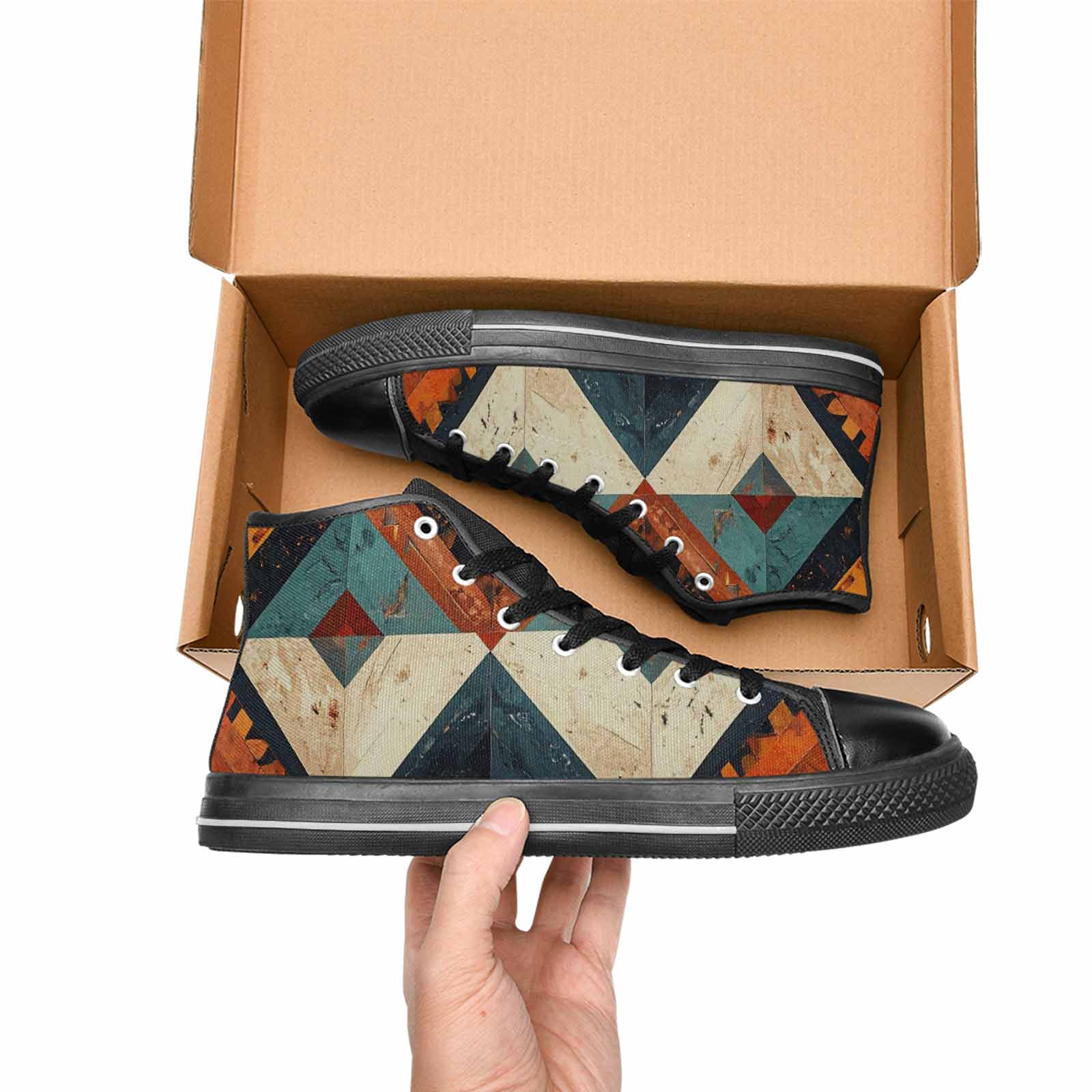 WOMEN'S Southwestern Geometric Diamond High Top Canvas Surreal Custom Sneakers