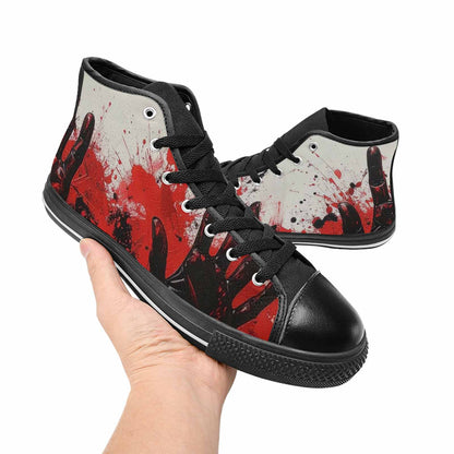 MEN'S Halloween Splatter Handprint High Top Canvas Vibrant Chaos Custom Sneakers