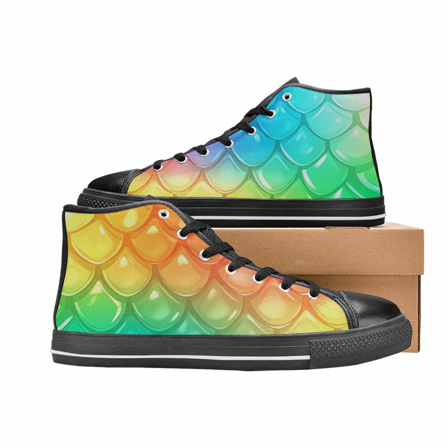 MEN'S Dark Snake Print High Top Canvas Vivid Custom Sneakers
