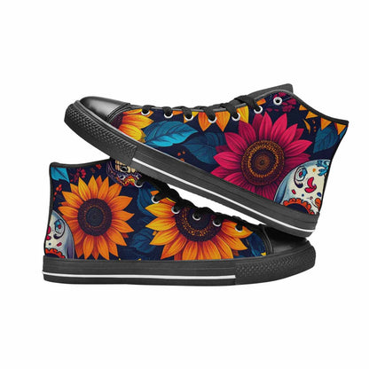 MEN'S Sunflower Skulls Print High Top Canvas Wallpaper Art Sneakers