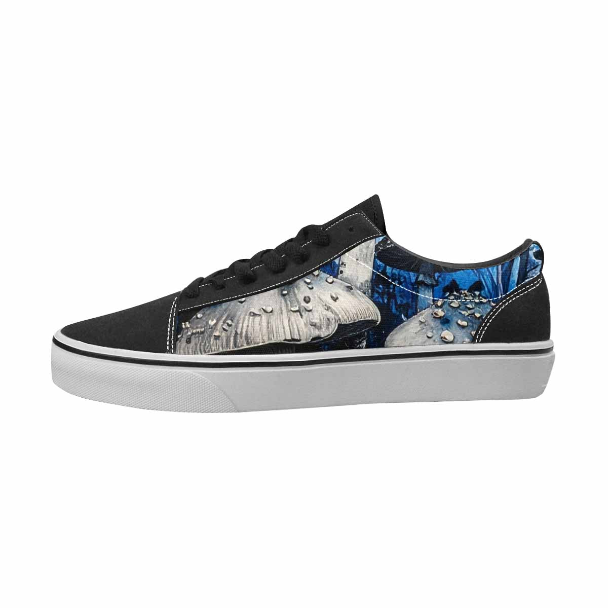 MEN'S Mushrooms Black & Blue Ink Canvas Made To Order Kaleidoscope Custom Print Sneakers