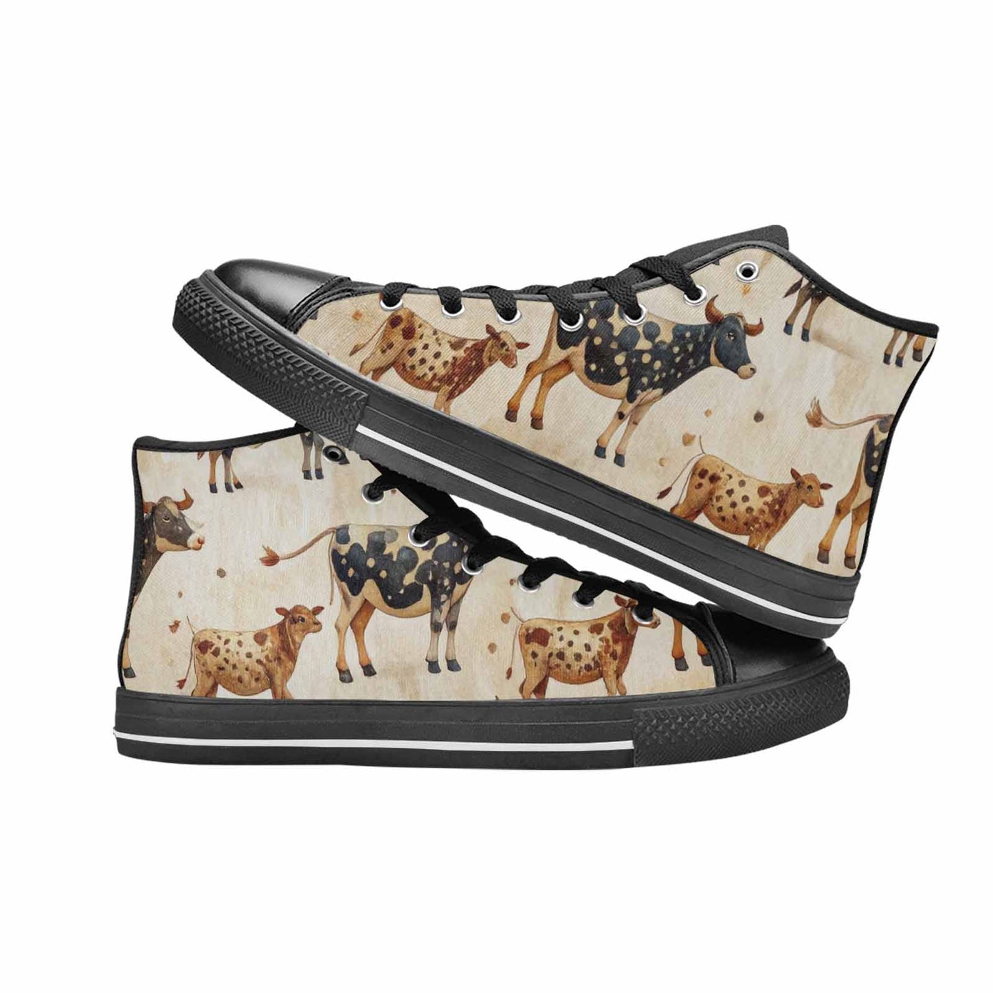 WOMEN'S Cow Animal Print High Top Canvas Grunge Custom Shoes