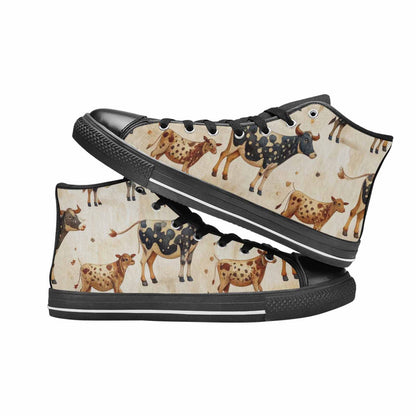 WOMEN'S Cow Animal Print High Top Canvas Grunge Custom Shoes