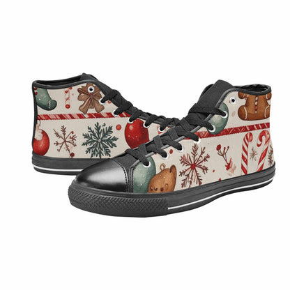 MEN'S Christmas Holly Snowflake High Top Canvas Vibrant Chaos Shoes