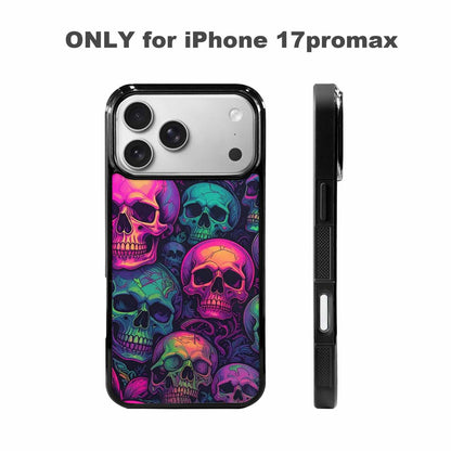 iPhone 17 Pro Max Case — Skulls Neon Punk Small Gothic Skulls, Unique Phone Case Design