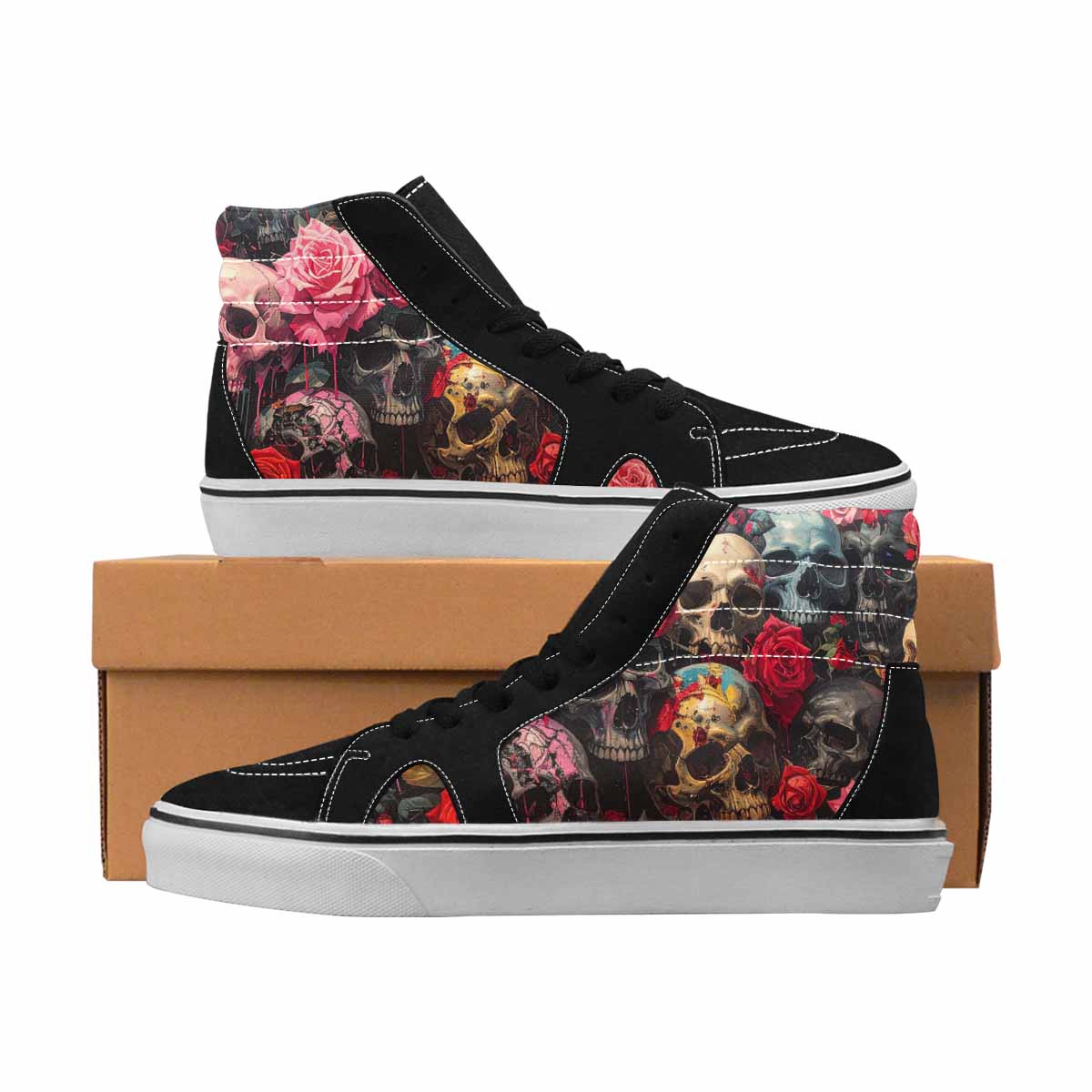 MEN'S Skulls High Top Canvas Unique Print Wallpaper Art Custom Shoes