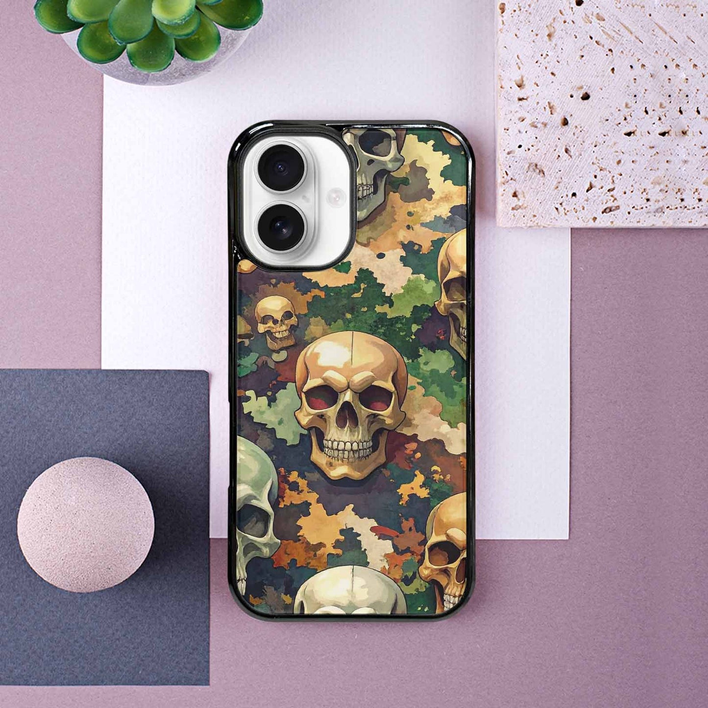 iPhone 16 Case — Skulls Camoskulls Pattern Hu A0j, Custom Printed Phone Case