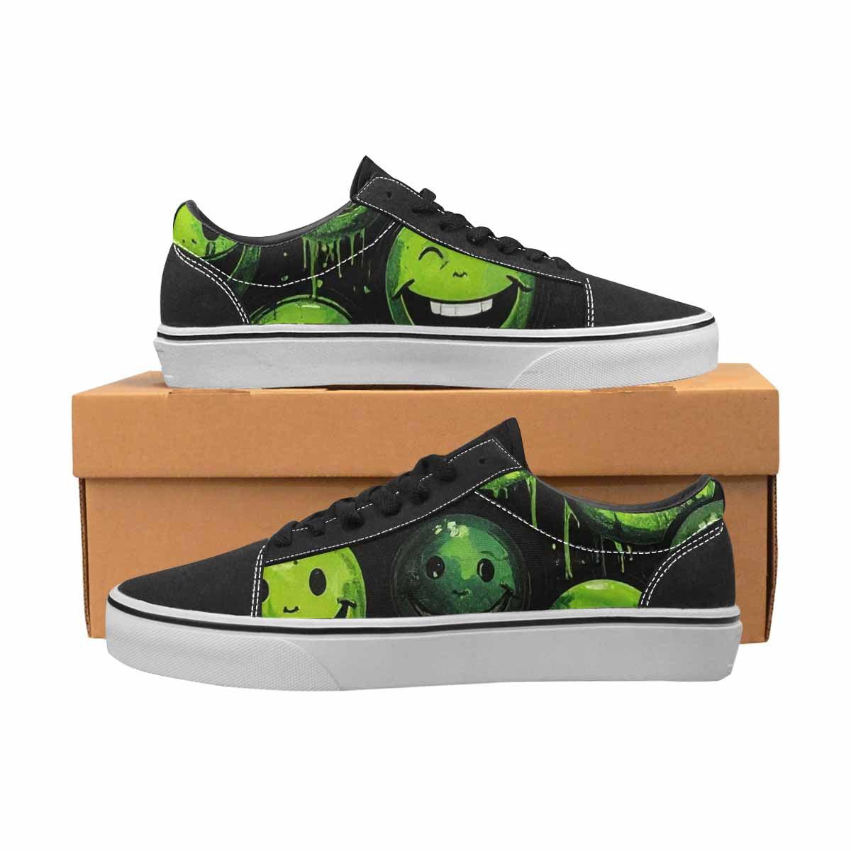 WOMEN'S Melting Moon Smiley Lace-Up Canvas Vivid Custom Sneakers