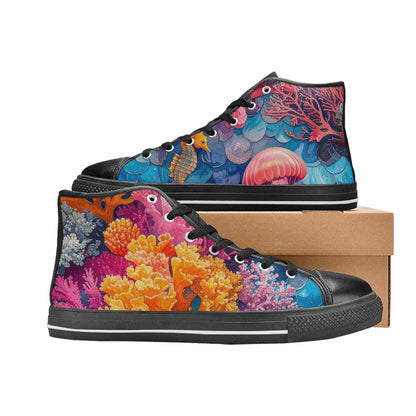 MEN'S Fish Scale Coral High Top Canvas Wallpaper Art Sneakers