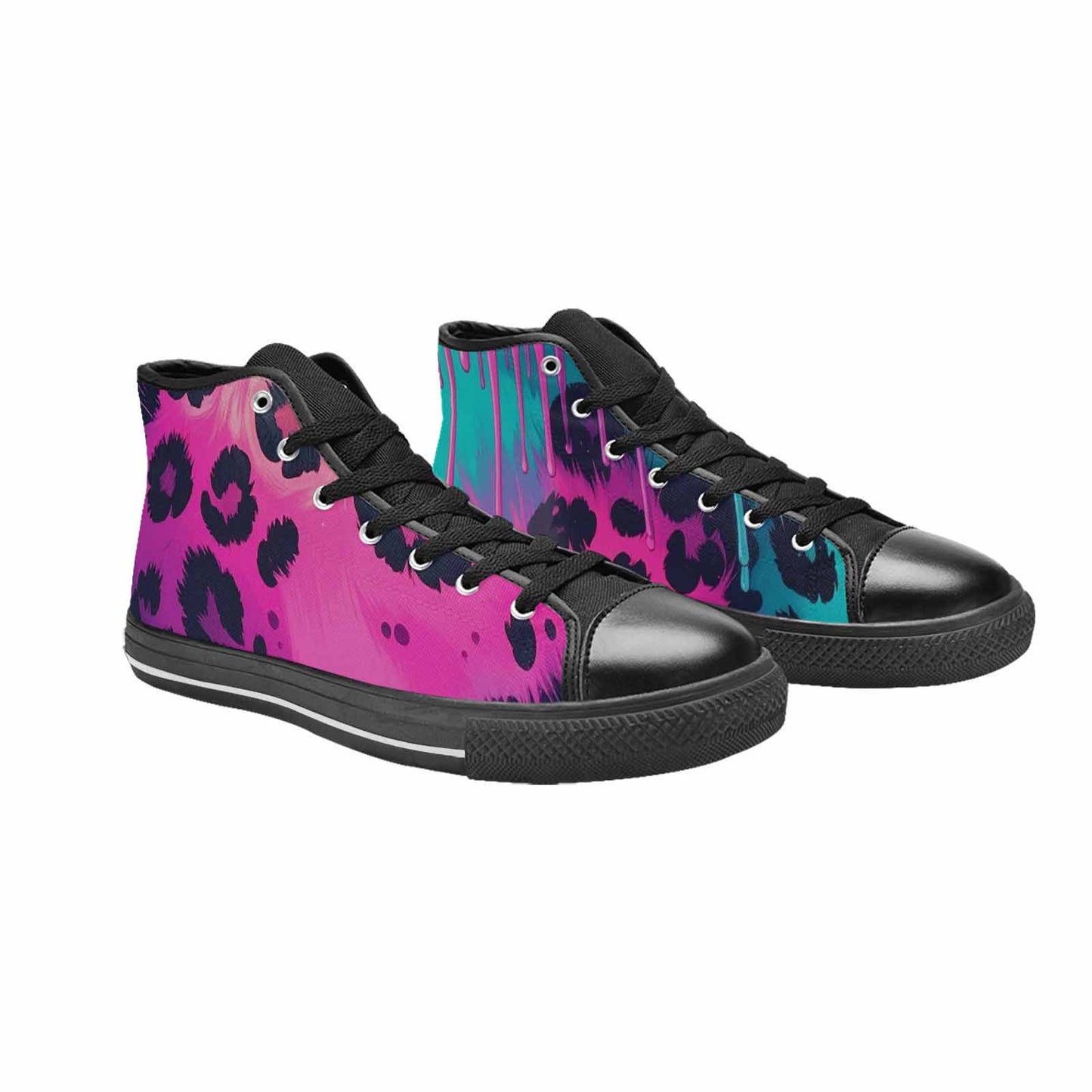 WOMEN'S Leopard Melting Neon High Top Canvas Cottagecore Sneakers