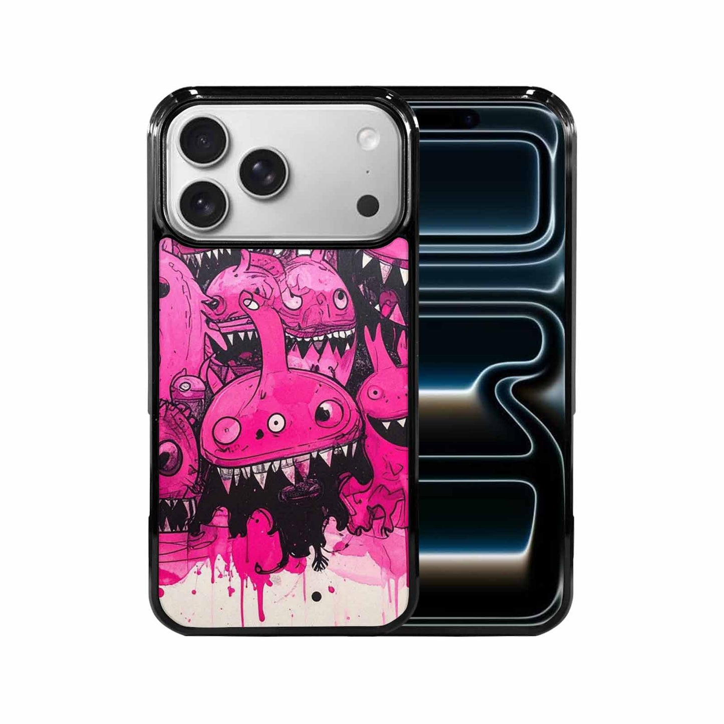 iPhone 17 Pro Max Case — Black &amp; Pink Ink Cartoon Cute, Original Design Phone Case