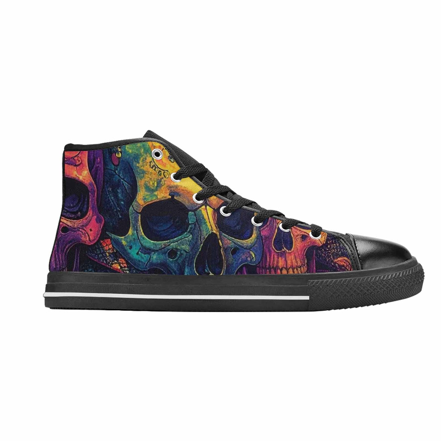 WOMEN'S Snakes And Skulls Collage High Top Canvas Neon Fantasy Sneakers