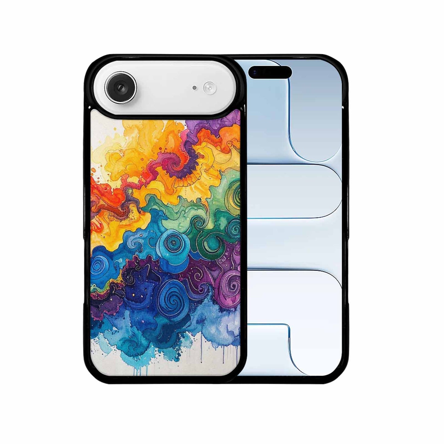 iPhone 17 Air Case — Tie Dye Swirls Black Blue Tie, Custom Designed Case Cover