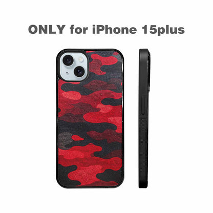 iPhone 15 Plus Case — Tactical Camo Red Black Custom, Custom Phone Case