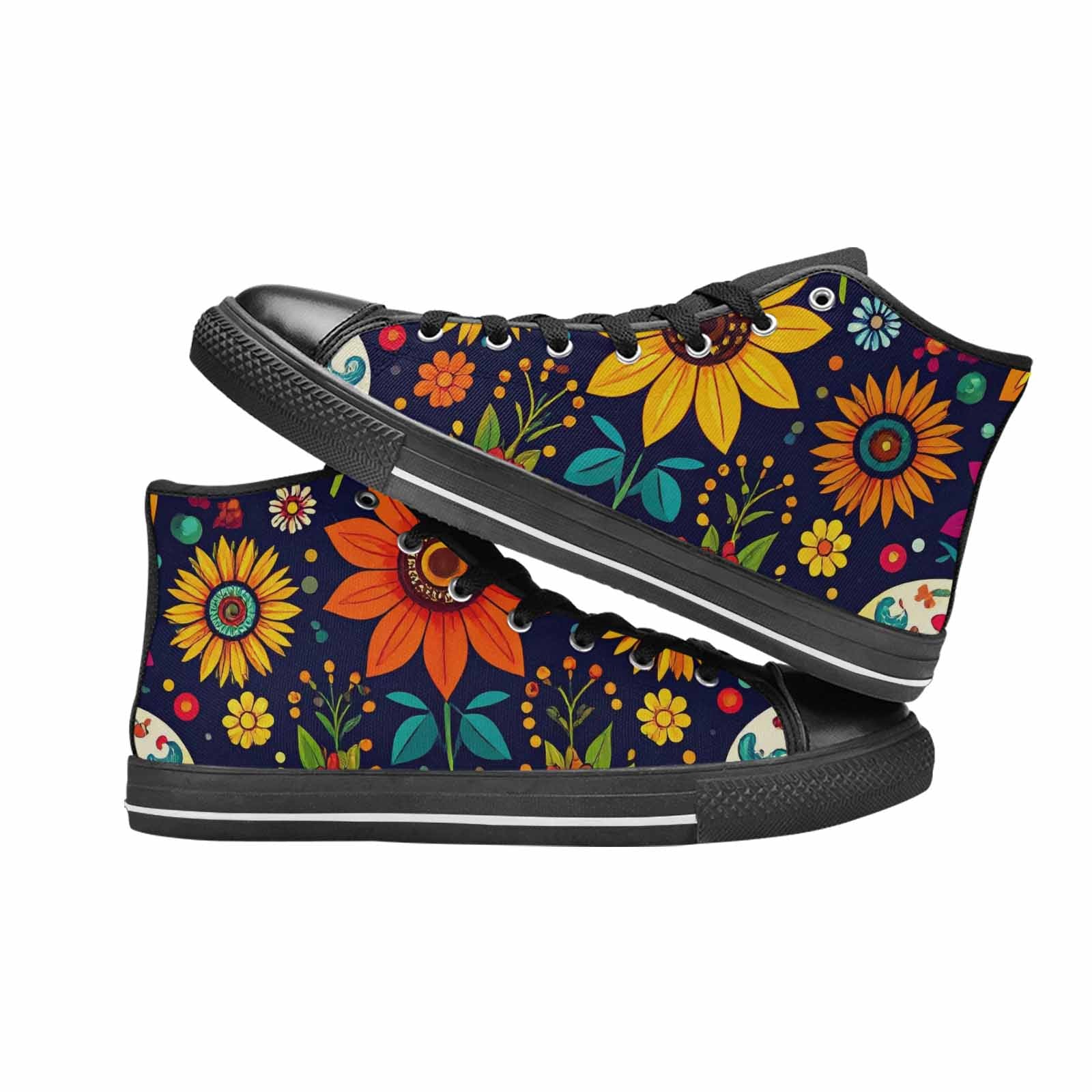 MEN'S Sunflowers And Skulls High Top Canvas Dark Academia Custom Shoes