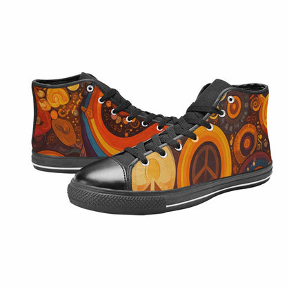 WOMEN'S Groovy 70S Peace High Top Canvas Grunge Custom Shoes