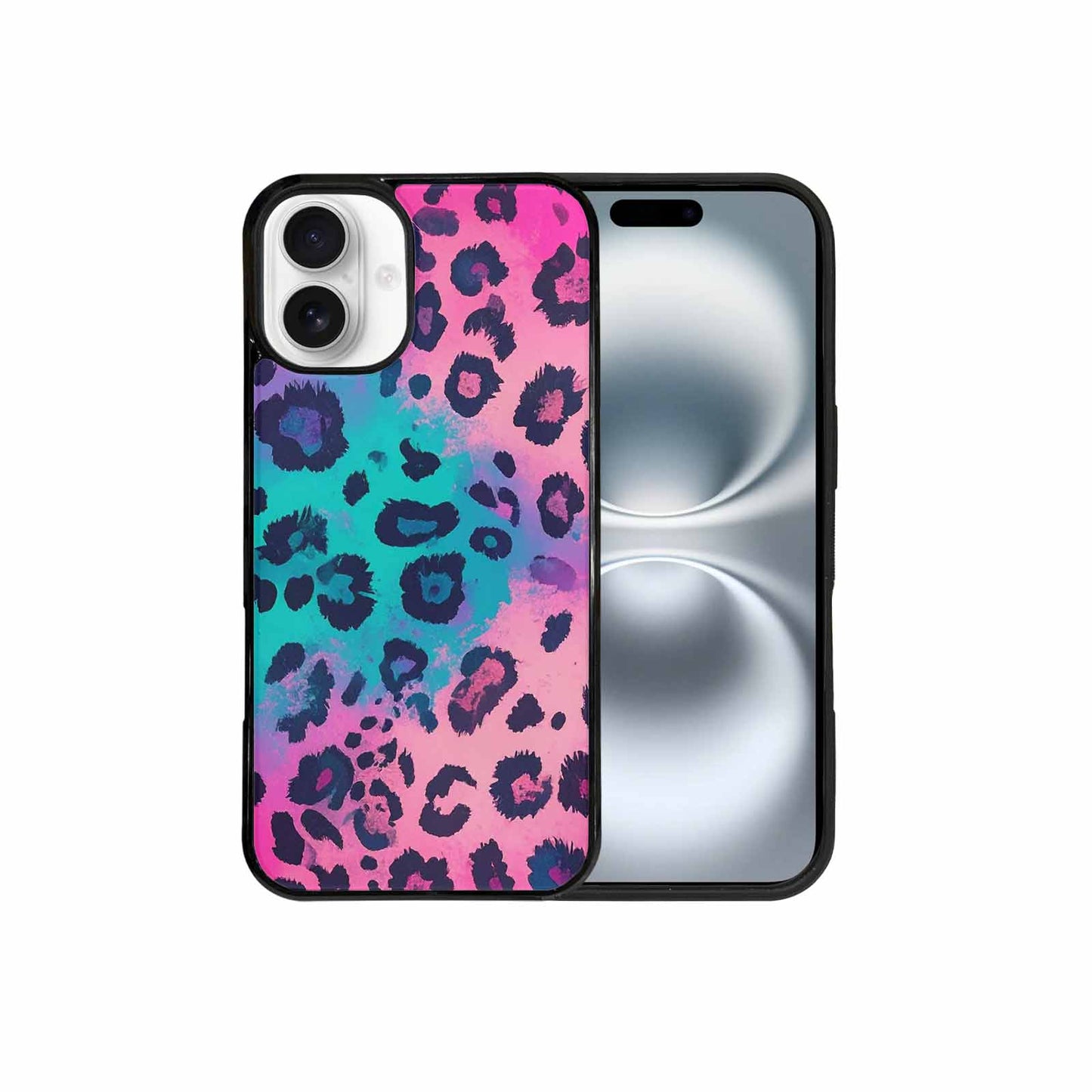 iPhone 16 Plus Case — Leopard Neon Pink Teal Airbrush, Unique Phone Case Design