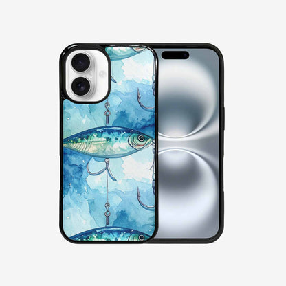 iPhone 16 Case — Fishing Lure And Hook Pattern Seamless, Custom Print Case Cover
