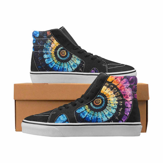WOMEN'S Tie Dye Black & Blue Ink High Top Canvas One Of A Kind Dreamcore Custom Printed Shoes