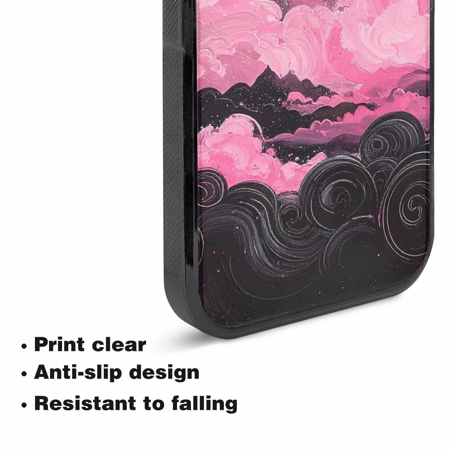 iPhone 15 Case — Van Gogh Swirl Black Pink Ink, Custom Designed Case Cover