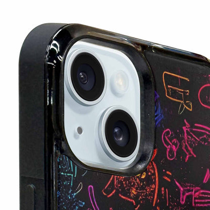 iPhone 15 Plus Case — Neon Glow Outline Icon Pattern Hundreds, Custom Made Phone Cover