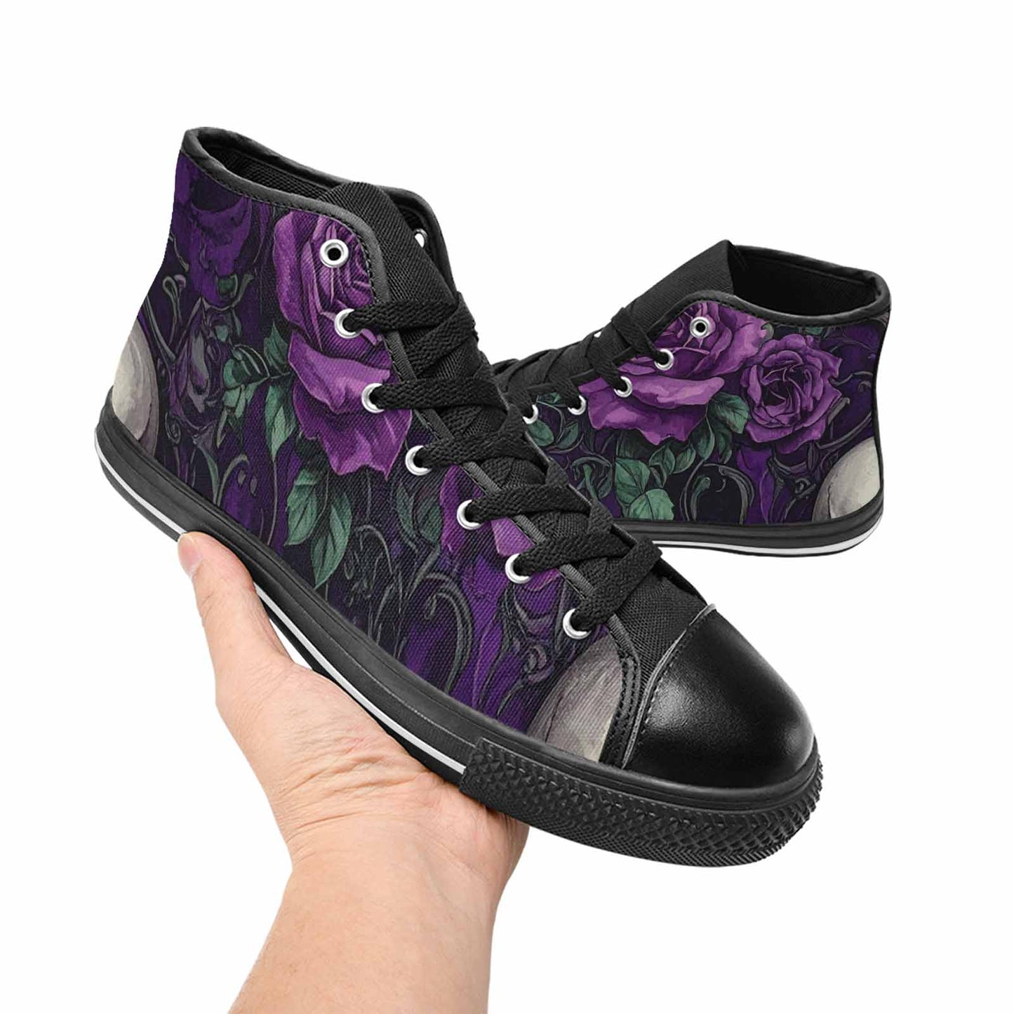 WOMEN'S Skulls Roses Gothic Filigree High Top Canvas Cottagecore Custom Shoes
