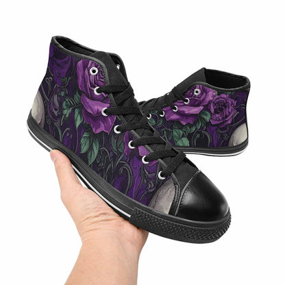 WOMEN'S Skulls Roses Gothic Filigree High Top Canvas Cottagecore Custom Shoes