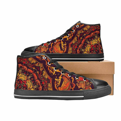 MEN'S Mandala Lions High Top Canvas Vibrant Chaos Sneakers