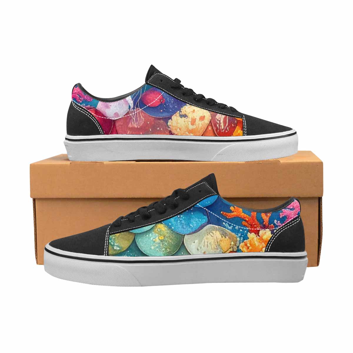 MEN'S Fish Scale Coral Canvas Lace-Up Vivid Custom Shoes