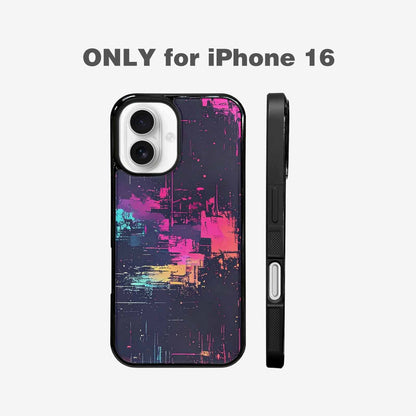 iPhone 16 Case — Glitch Dark Art Seamless Pattern Vibrant, Custom Printed Phone Case