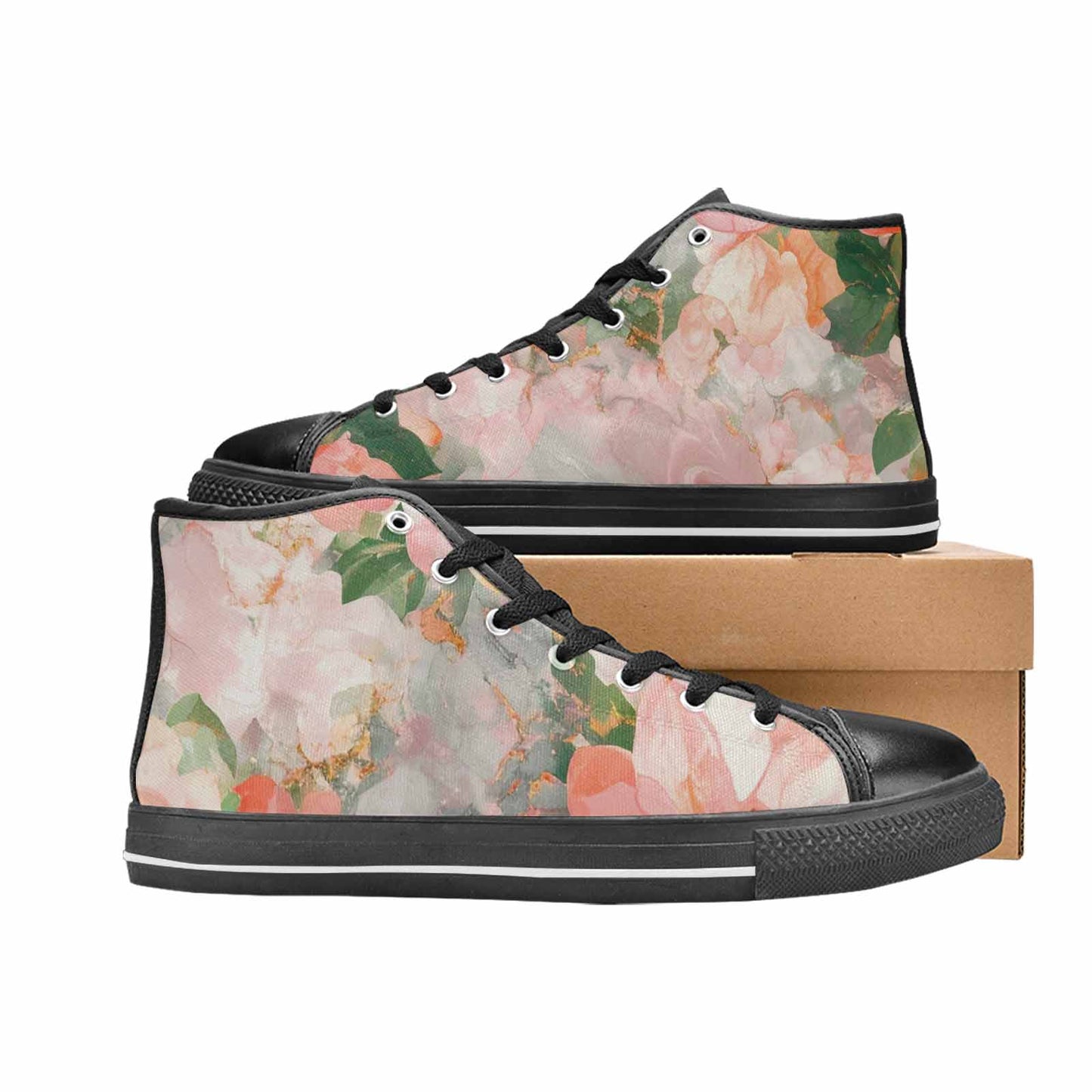WOMEN'S Marble Floral High Top Canvas Neon Fantasy Custom Shoes