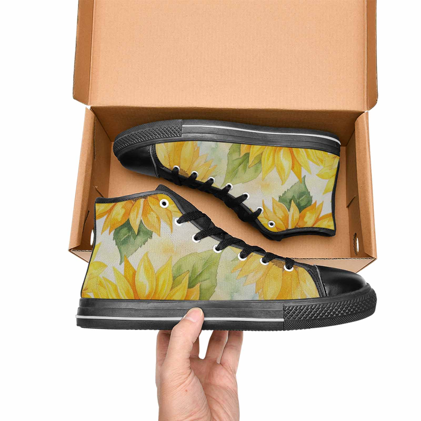 WOMEN'S Sunflowers Watercolor High Top Canvas Y2K Custom Shoes