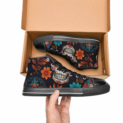 WOMEN'S Dia De Los Muertos Sugar Skull High Top Canvas Cottagecore Shoes