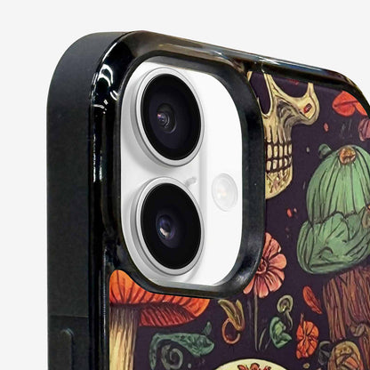 iPhone 16 Plus Case — Mushrooms And Skulls, Custom Printed Phone Case