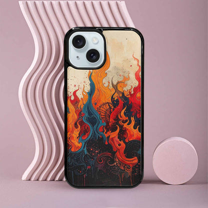 iPhone 15 Case — Flame Burst Black Red Ink Flame, Custom Phone Case