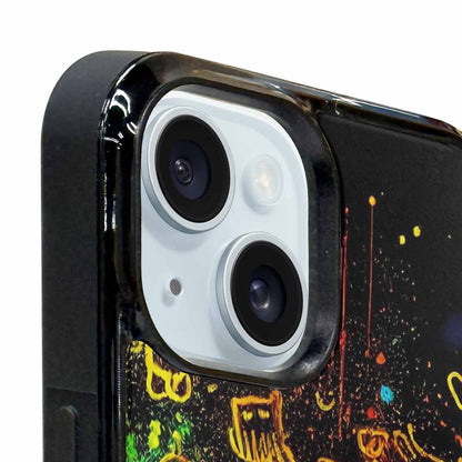 iPhone 15 Plus Case — Neon Glow Outline Icon Pattern Hundreds, Personalized Phone Case