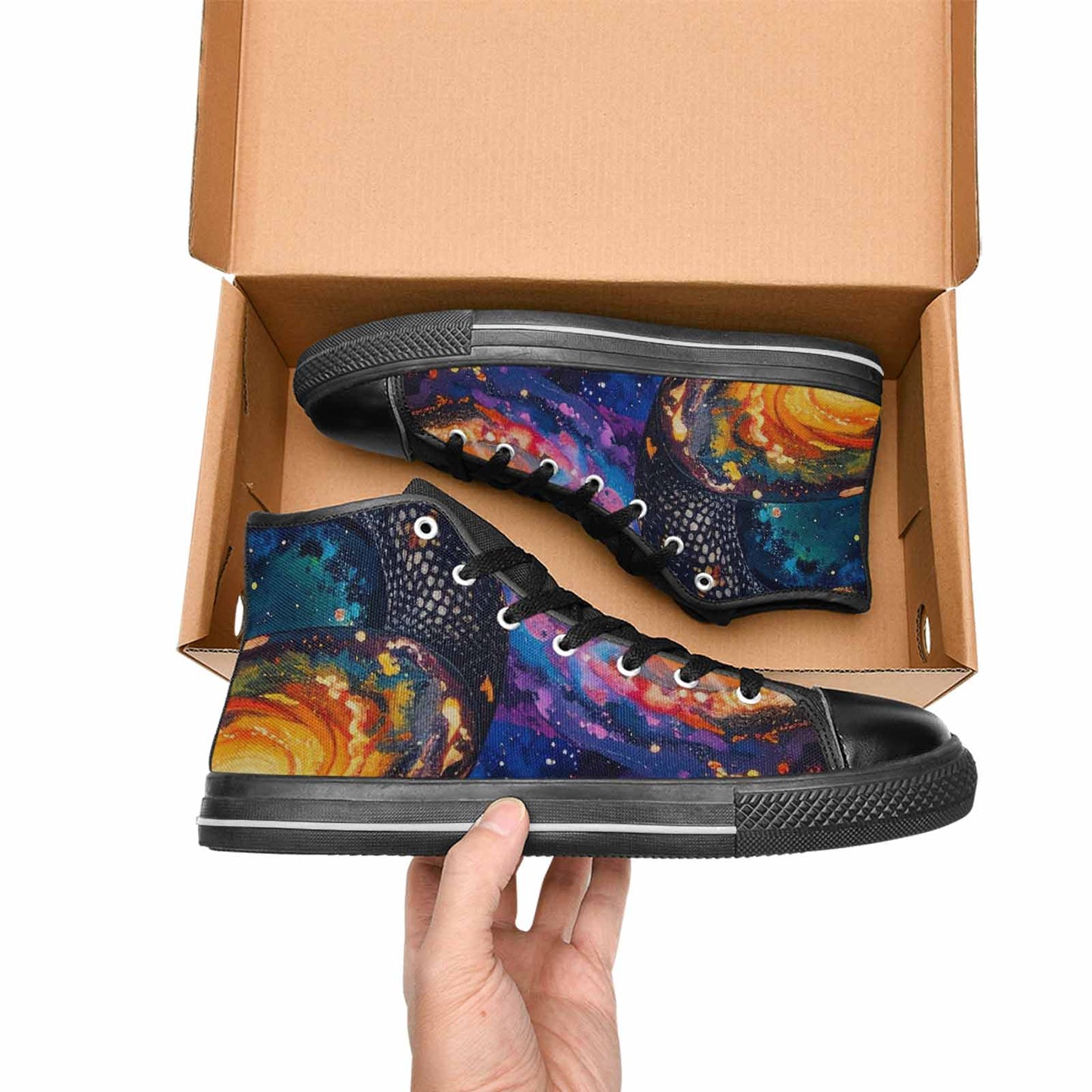 MEN'S Galaxy Snake Print High Top Canvas Wallpaper Art Sneakers