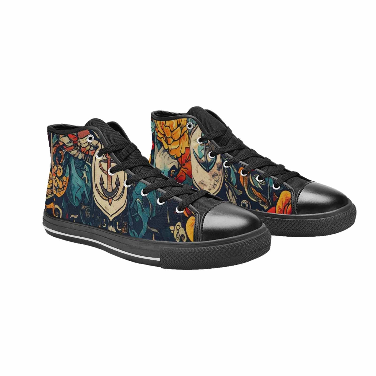 WOMEN'S Old School Tattoo High Top Canvas Neon Fantasy Custom Sneakers