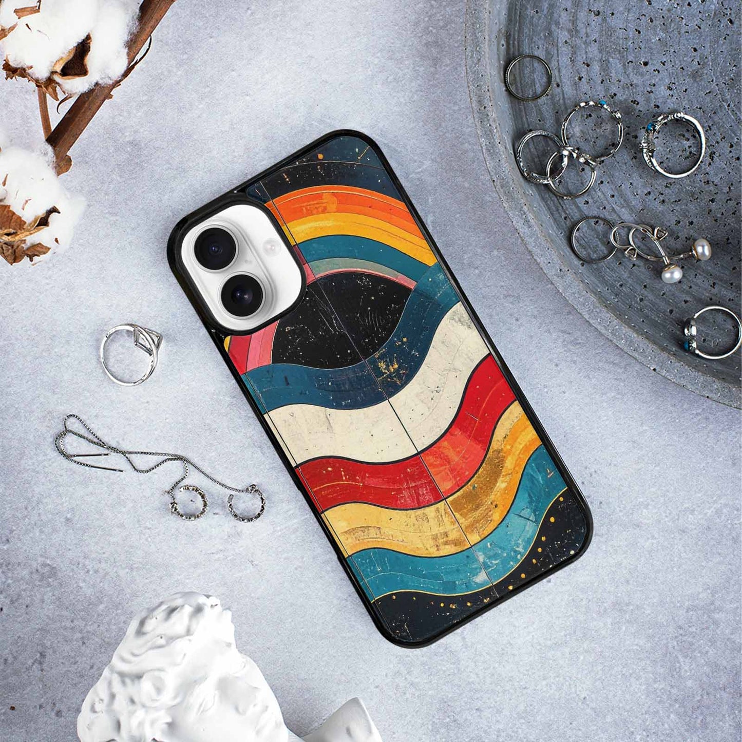 iPhone 16 Plus Case — Retro Wave Scallop Stripe Small Wavy, Personalized Phone Case