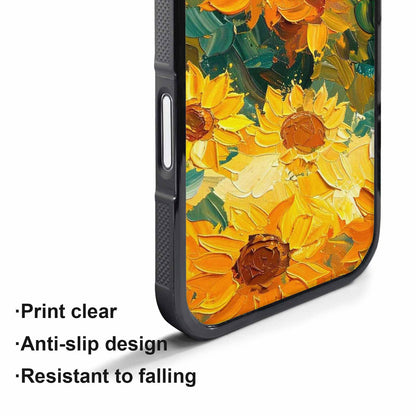 iPhone 17 Pro Case — Impressionist Sunflower Brushstroke Pattern Hundreds Floral, Custom Printed Phone Case