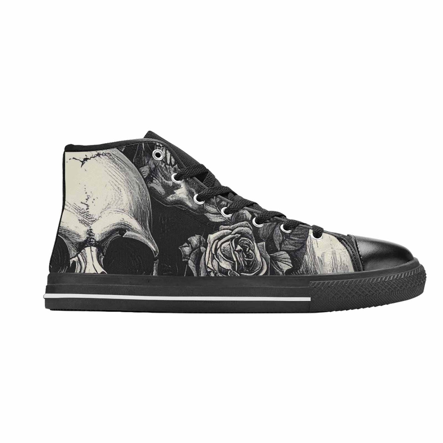 WOMEN'S Skulls Roses Black Ink Alt High Top Canvas Aesthetic Custom Shoes