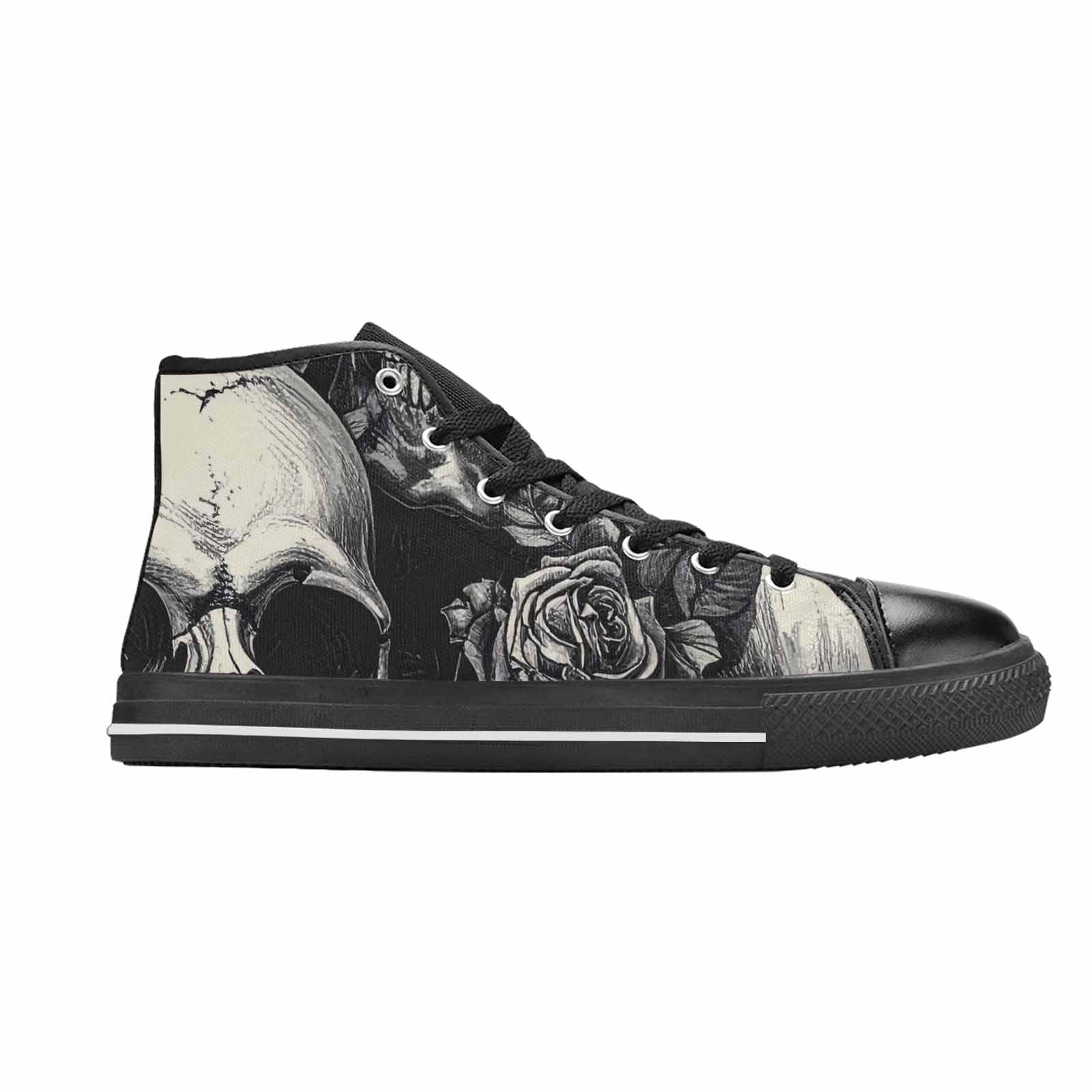 WOMEN'S Skulls Roses Black Ink Alt High Top Canvas Aesthetic Custom Shoes