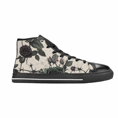 MEN'S Black Gothic Rose High Top Canvas Neon Fantasy Custom Sneakers